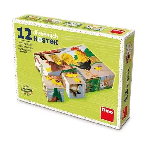 Obrázkové kocky Dino Toys Drevené kocky Domáce zvieratká 12 Dino