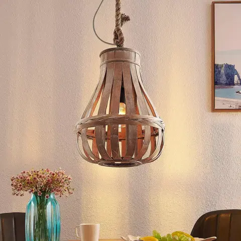 Závesné svietidlá Lindby Lindby Haruno závesná lampa z ratanu, 33 cm