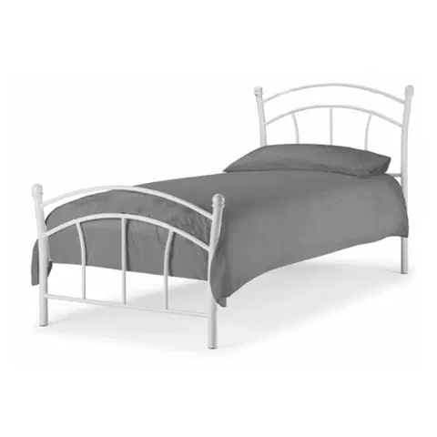 Postele KONDELA Burzum 90 kovová jednolôžková posteľ s roštom biela
