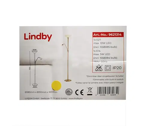 Lampy Lindby Lindby - Stojacia lampa JOST 1xE27/10W/230V + 1xE14/5W 