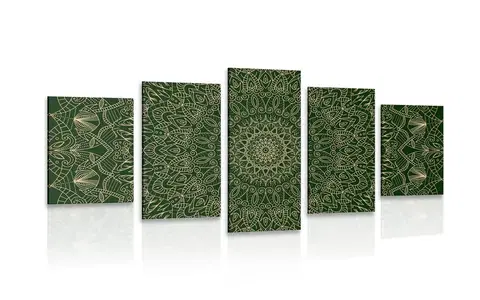 Obrazy Feng Shui 5-dielny obraz detailná ozdobná Mandala v zelenej farbe