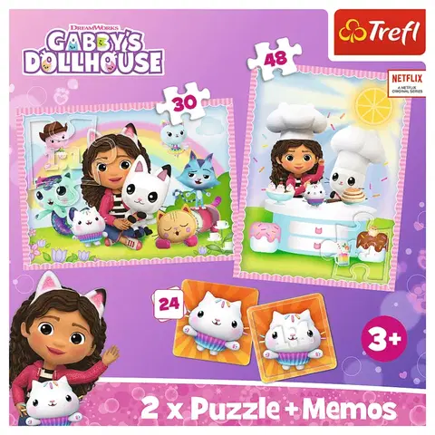 Hračky puzzle TREFL -  Puzzle 2v1 + pexeso - Gabby so svojou mačičkou / Universal Gabby's Dollhouse