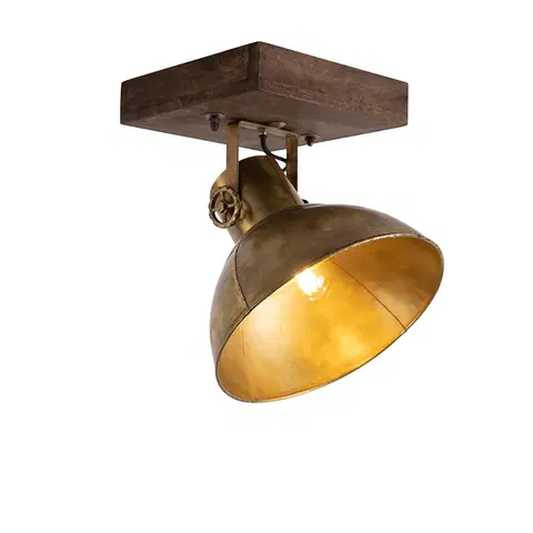 Stropne svietidla Priemyselná stropná bodová bronzová s drevom 30 cm - Mango