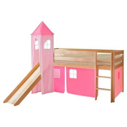 Vyvýšené detské postele Posteľ s priestorom na hru Kasper Záves Ružový