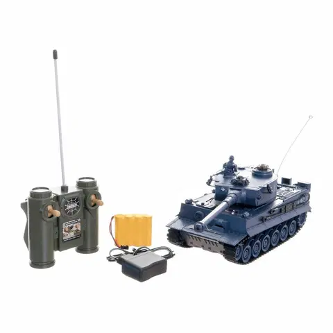 Drevené vláčiky Teddies Tank RC TIGER I  so zvukom a svetlom, 33 cm, na batérie + dobíjací pack 40 MHz