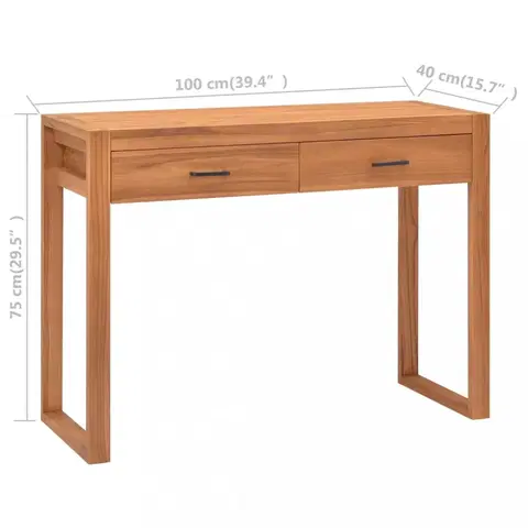 Pracovné stoly Písací stôl s 2 zásuvkami teak Dekorhome 100 cm