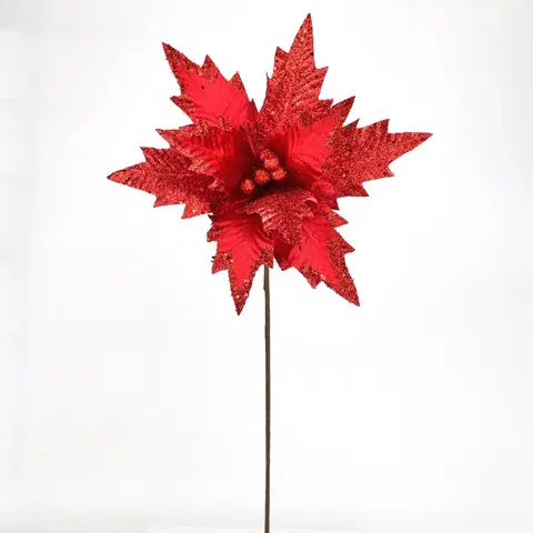 Vianočné dekorácie Vianočný trblietavý kvet červená, 50 x 32 cm