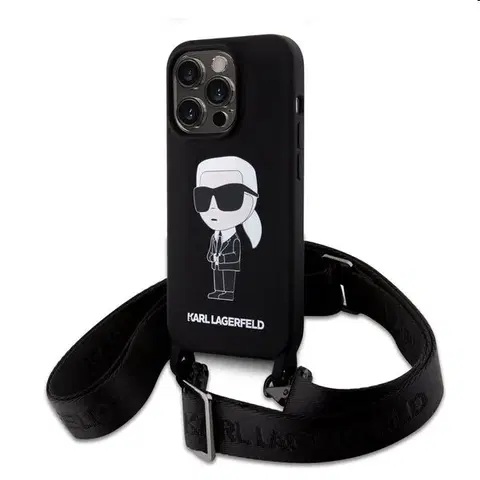 Puzdrá na mobilné telefóny Karl Lagerfeld Liquid Silicone Crossbody Ikonik pre Apple iPhone 15 Pro Max, čierne 57983116867