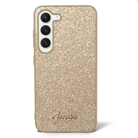 Puzdrá na mobilné telefóny Puzdro Guess PCTPU Glitter Flakes Metal Logo pre Samsung Galaxy S23, zlaté 57983112869