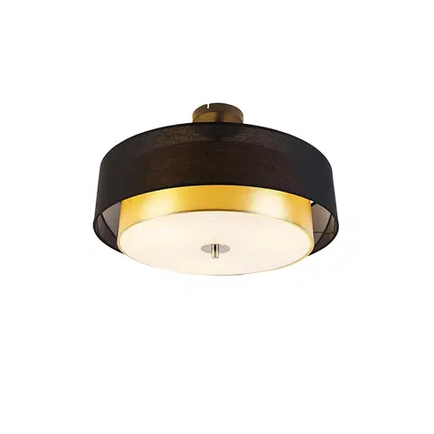 Stropne svietidla Moderné stropné svietidlo čierne so zlatým 50 cm 3-svetlo - Drum Duo