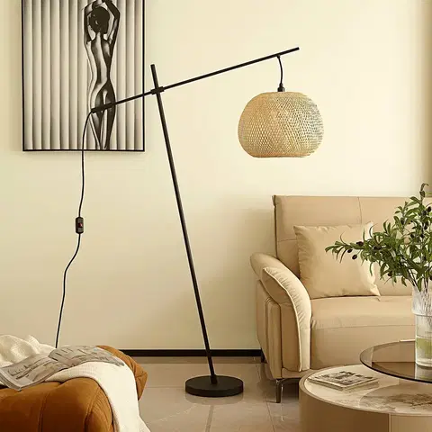 Stojacie lampy Lindby Lindby Dabila stojacia lampa bambus výška 160 cm