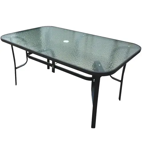 Záhradné stoly Záhradný sklenený stôl s otvorom 150x90x70cm čierna
