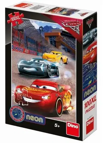 Od 100 dielikov Dino Toys Puzzle Cars 3: Víťazné kolo 100 XL neon Dino