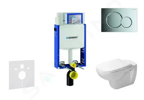 Záchody GEBERIT - Kombifix Modul na závesné WC s tlačidlom Sigma01, lesklý chróm + Duravit D-Code - WC a doska, Rimless, SoftClose 110.302.00.5 NH2