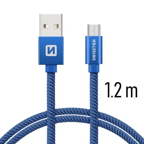Dáta príslušenstvo Dátový kábel Swissten textilný s Micro-USB konektorom a podporou rýchlonabíjania, modrý 71522208