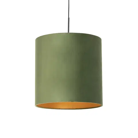 Zavesne lampy Závesné svietidlo s velúrovým odtieňom zelené so zlatou farbou - Combi