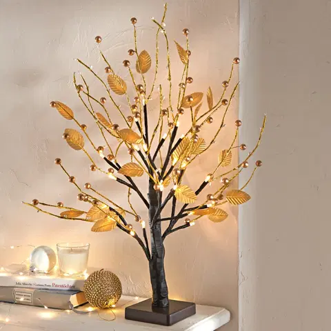Drobné dekorácie a doplnky LED strom "Zlaté listy"