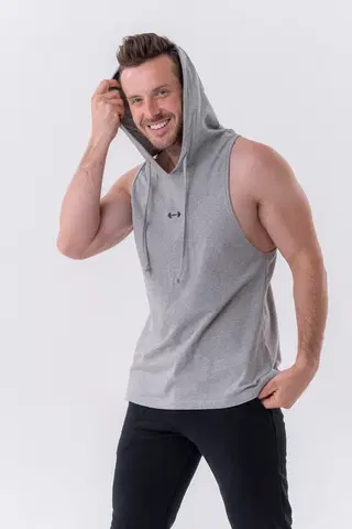 Pánske nátelníky Pánske fitness tielko s kapucňou Nebbia 323 Light Grey - M