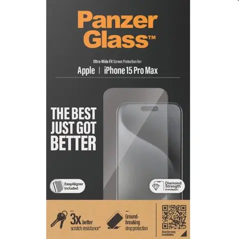 Ochranné fólie pre mobilné telefóny Ochranné sklo PanzerGlass UWF s aplikátorom pre Apple iPhone 15 Pro Max, čierna 2812