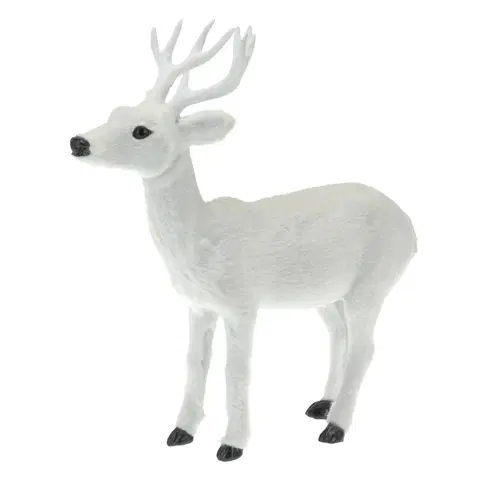 Vianočné dekorácie Plastová dekorácia s imitáciou srsti Biely jeleň, 26,5 cm