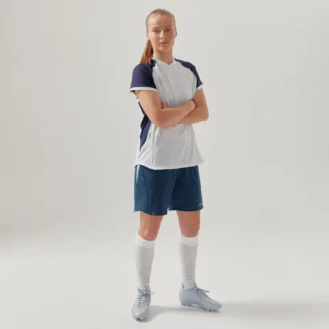 dresy Dámsky futbalový dres s krátkym rukávom rovný strih biely