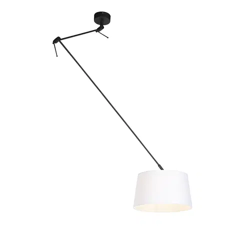 Zavesne lampy Závesná lampa s ľanovým tienidlom biela 35 cm - Blitz I čierna