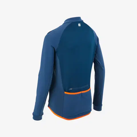 bundy a vesty Detská cyklistická bunda 500 modro-oranžová