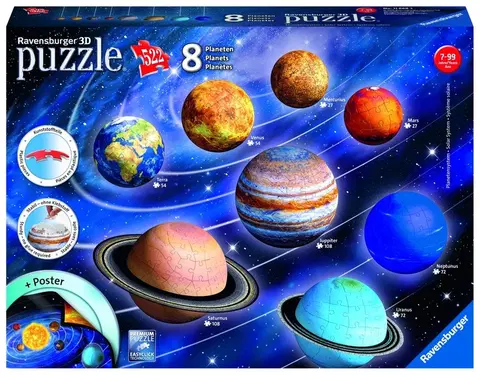 Hračky puzzle RAVENSBURGER - Planetárna sústava; 522 dielikov 3D