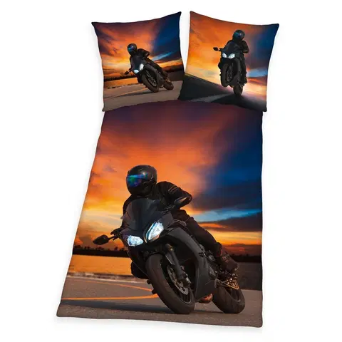 Obliečky Herding Bavlnené obliečky Motorcycle, 140 x 200 cm, 70 x 90 cm