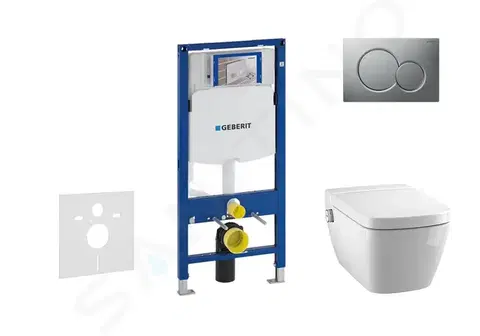 Záchody GEBERIT - Duofix Modul na závesné WC s tlačidlom Sigma01, matný chróm + Tece One - sprchovacia toaleta a doska, Rimless, SoftClose 111.300.00.5 NT3