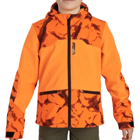 bundy a vesty Detská poľovnícka softshellová bunda 500 reflexná
