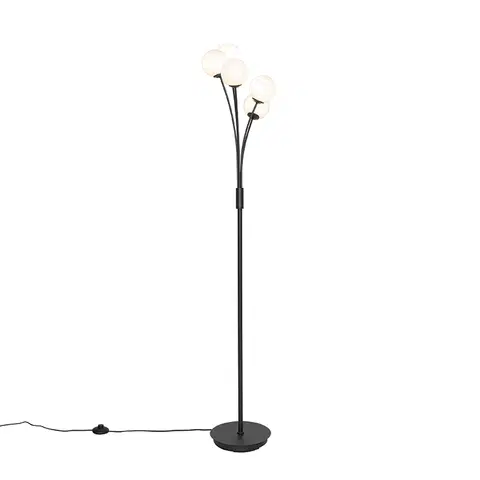Stojace lampy Moderná stojaca lampa čierna s opálovým sklom 5-svetlá - Athens