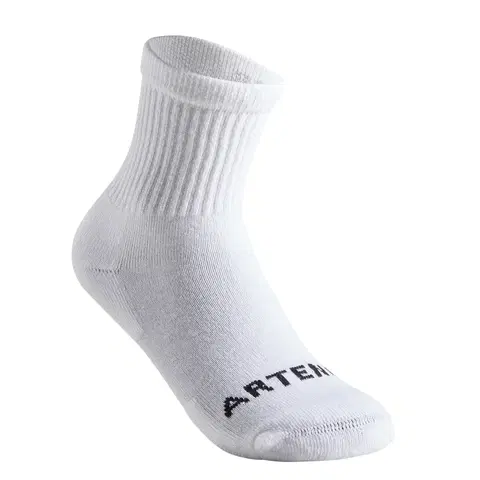 bedminton Detské vysoké ponožky RS 100 na raketové športy 3 páry biele