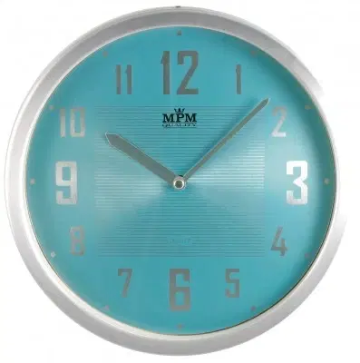 Hodiny Nástenné hodiny MPM, 2825.7031 - strieborná/modrá svetlá, 25cm