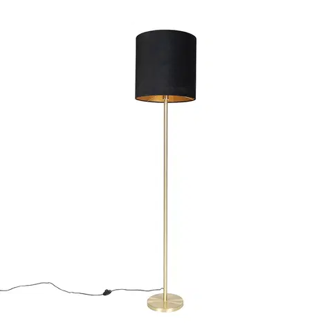 Stojace lampy Klasická stojaca lampa mosadz s čiernym tienidlom 40 cm - Simplo