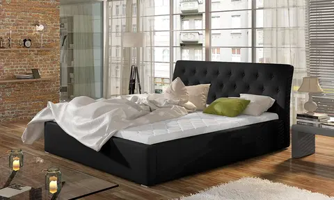 Postele NABBI Monzo 200 čalúnená manželská posteľ s roštom čierna