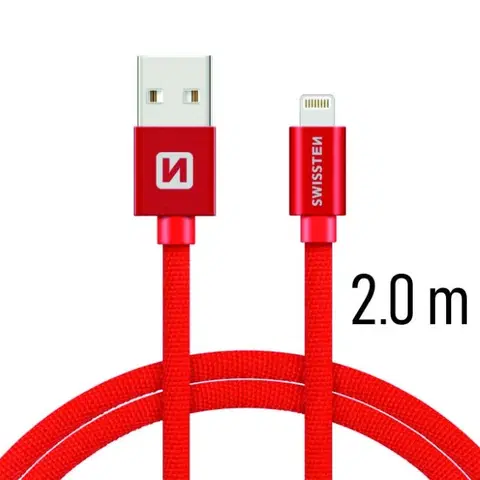 USB káble Dátový kábel Swissten textilný s Lightning konektorom a podporou rýchlonabíjania, červený 71523306