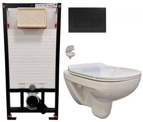 Záchody DEANTE Podstavný rám, pre závesné WC misy + SLIM tlačidlo černé + WC bez oplachového kruhu Edge + SEDADLO CST_WC01 N51P EG1