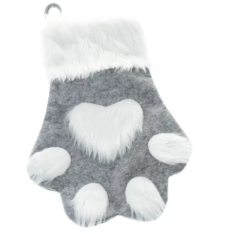 Vianočné dekorácie Vianočná textilná ponožka Labka 40 cm, sivá