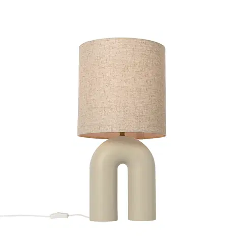 Stolove lampy Dizajnová stolná lampa béžová s béžovým ľanovým tienidlom - Lotti