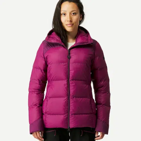 bundy a vesty Dámska páperová bunda MT900 s kapucňou na horskú turistiku do -18 °C fialová
