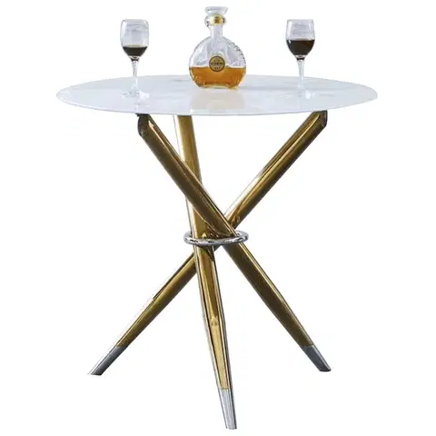 Jedálenské stoly KONDELA Donio okrúhly jedálenský stôl biela / zlatá