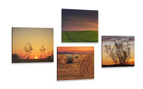 Zostavy obrazov Set obrazov romantický západ slnka na lúke