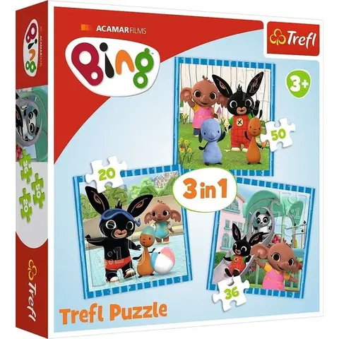 Hračky puzzle TREFL - puzzle 3v1 Bing Zábava s priateľmi