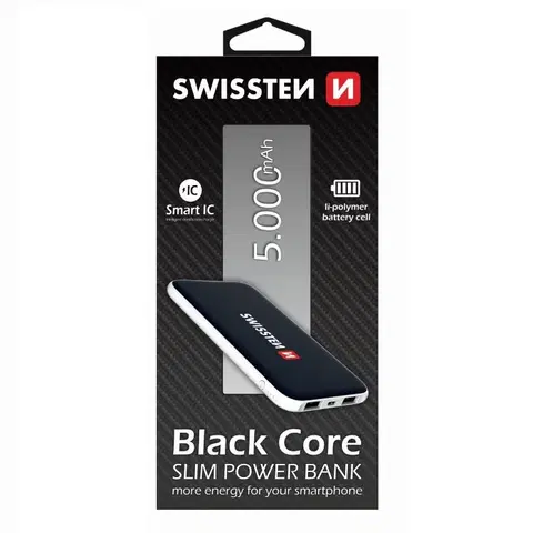 Powerbanky Powerbank Swissten Slim Black Core 5000 mAh s inteligentným nabíjaním, čierny 22013922