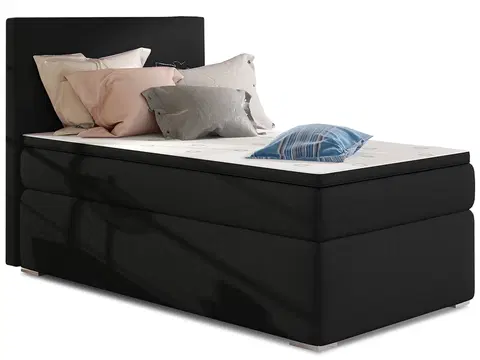 Postele NABBI Rodrigo 90 L čalúnená jednolôžková posteľ s úložným priestorom čierna (Sawana 14)