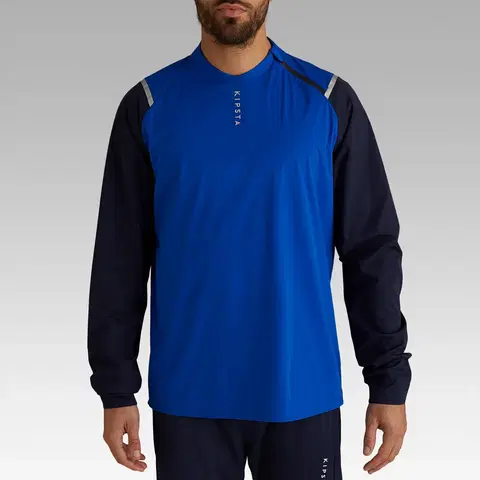 bundy a vesty Futbalová bunda T500 vetruvzdorná nepremokavá modrá