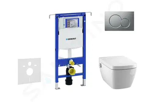 Záchody GEBERIT - Duofix Modul na závesné WC s tlačidlom Sigma01, matný chróm + Tece One - sprchovacia toaleta a doska, Rimless, SoftClose 111.355.00.5 NT3