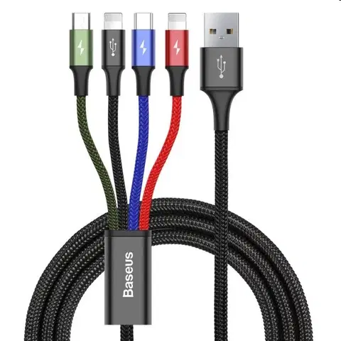 Nabíjačky k GPS BASEUS Fast 4v1 nabíjací kábel pre Lightning (2 ×), Type-C, Micro USB 3,5 A/1,2 m, čierna CA1T4-A01
