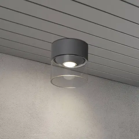 Vonkajšie stropné svietidlá Konstsmide Vonkajšie stropné LED Varese sivé, sklenený valec